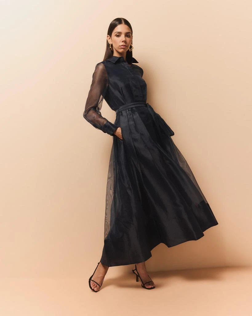 SIMKHAI Montgomery Pleated Organza Maxi Shirtdress 2