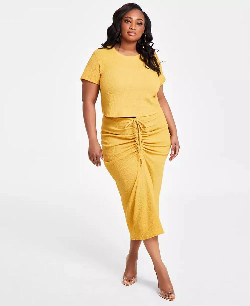 Nina Parker Plus Size Textured Drawstring-Ruched Skirt 1