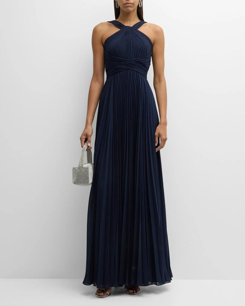 Teri Jon Pleated Twist-Front A-Line Halter Gown 3