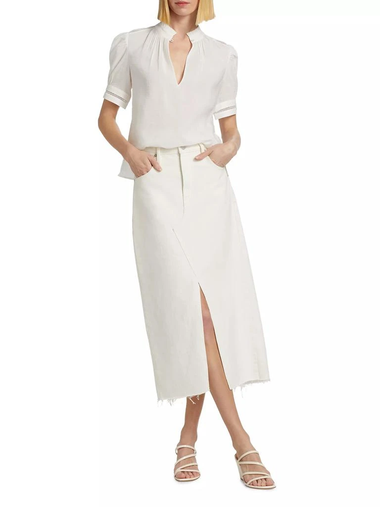 FRAME Linen-Blend Ruffle-Trimmed Top 2