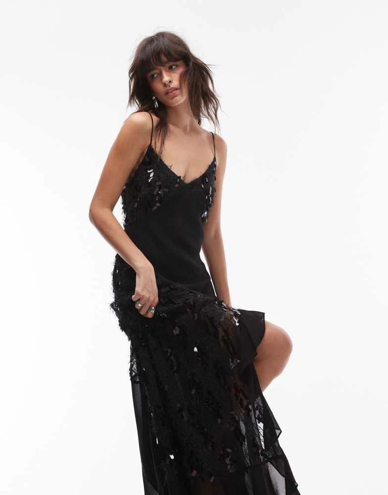 Topshop Topshop sequin panelled maxi slip dress in black 3