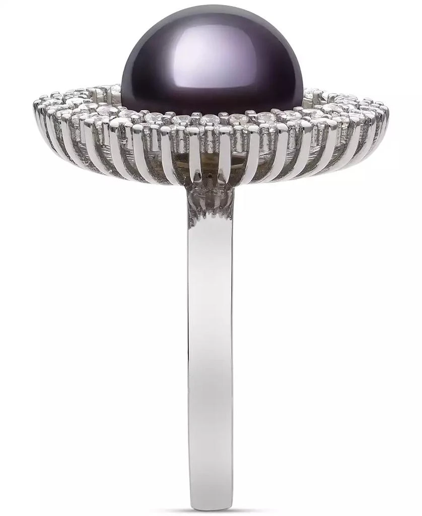 Belle de Mer Peacock Black Cultured Freshwater Pearl (10mm) & Cubic Zirconia Halo Ring in Sterling Silver (Also in White Cultured Freshwater Pearl) 4