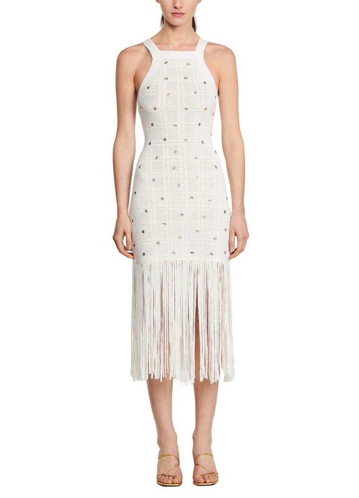 SANDRO Fringed midi dress