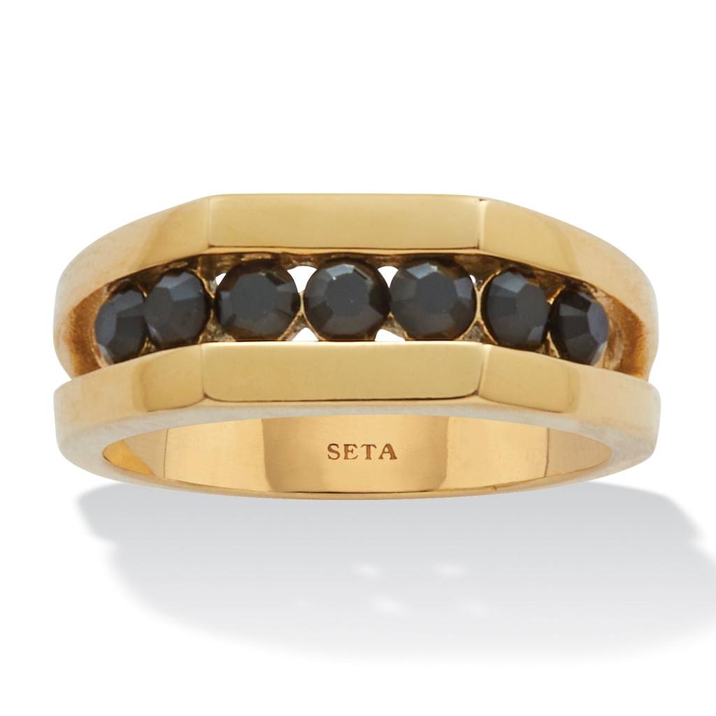 Palm Beach Jewelry Men's Round Black Crystal Yellow Gold Ion-Plated Stainless Steel Ring