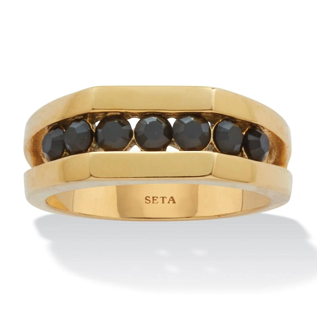 Palm Beach Jewelry Men's Round Black Crystal Yellow Gold Ion-Plated Stainless Steel Ring 1