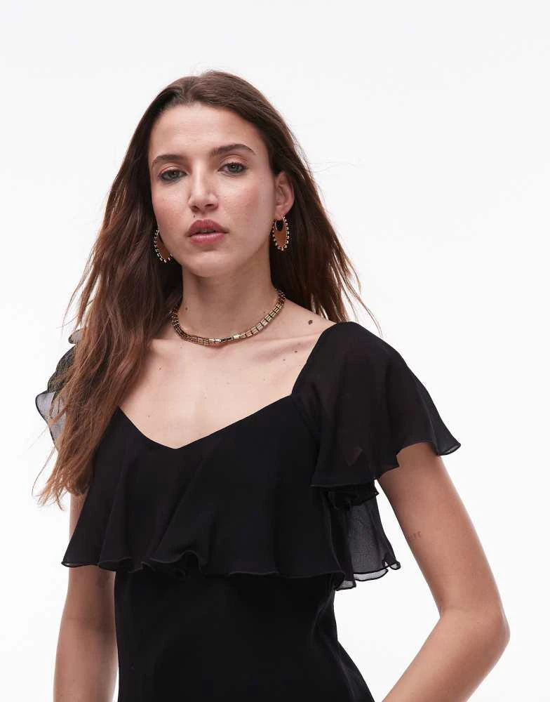 & Other Stories & Other Stories asymmetric midaxi dress with tiered ruffles in black 4