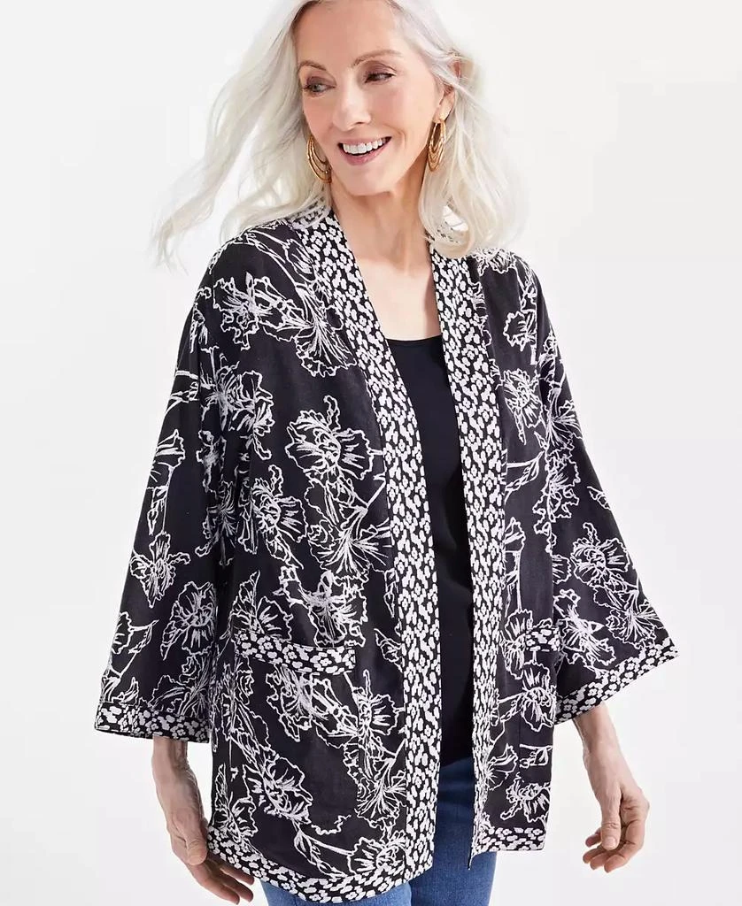 Style & Co Women's Printed Linen Blend Reversible Kimono, Created for Macy's 3