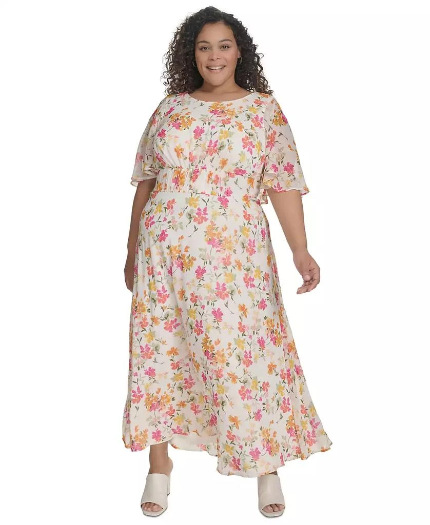 Calvin Klein Plus Size Floral-Print Flutter-Sleeve Maxi Dress 1
