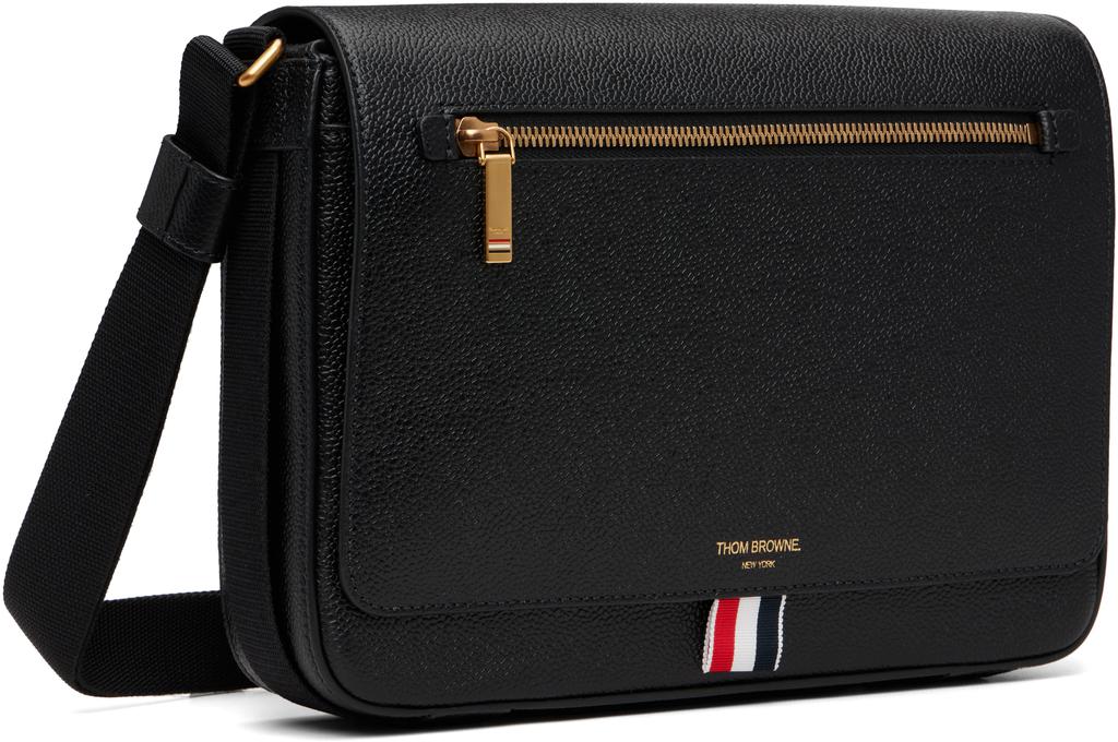 Thom Browne Black Pebble Grain Reporter Bag