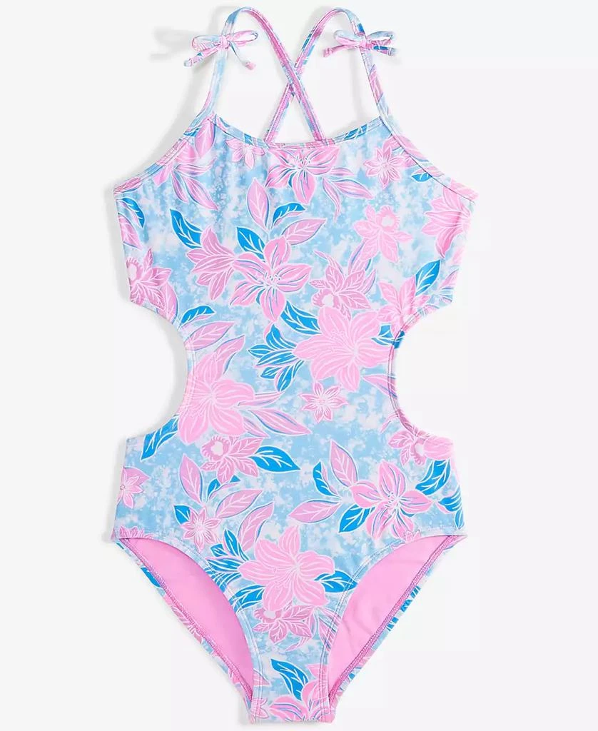 Breaking Waves Big Girls Floral Cutout One-Piece Swimsuit 1