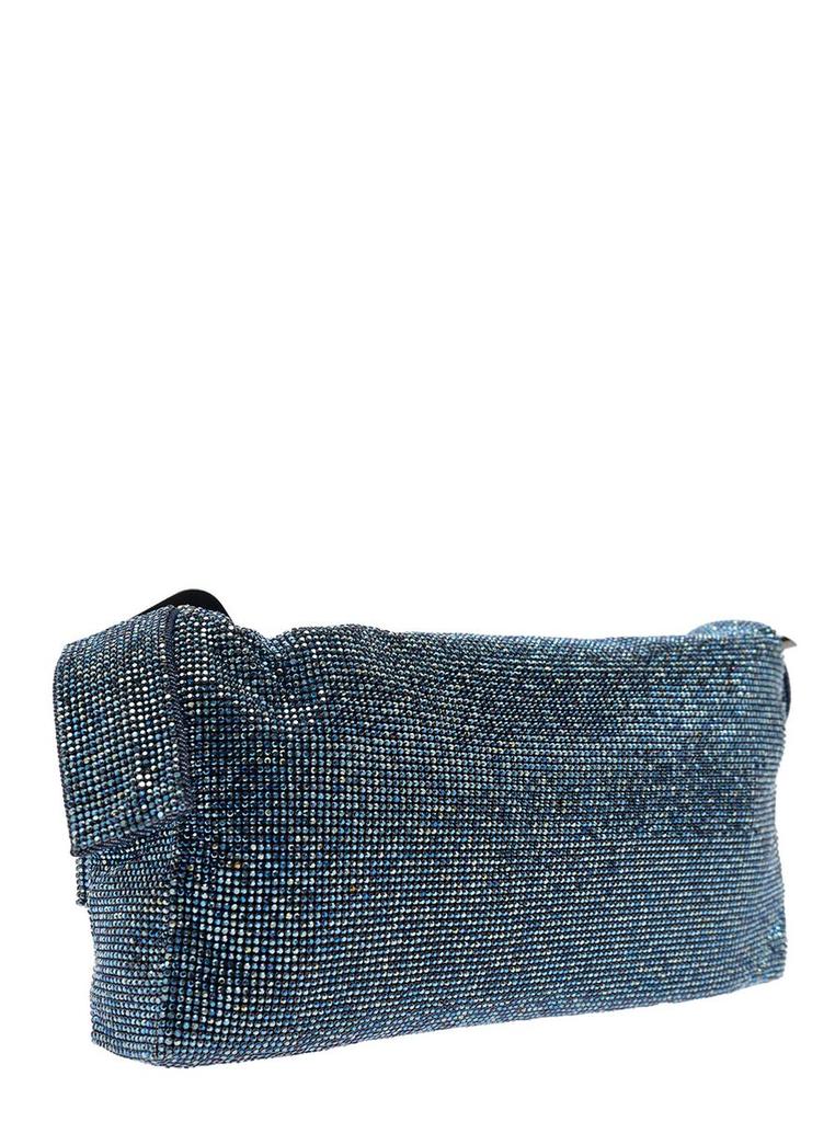BENEDETTA BRUZZICHES 'Vitty La Grande' Blue Shoulder Bag With Gem Embellishment In Rhinestone Mesh Woman
