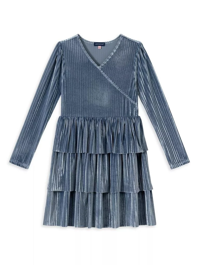 Andy & Evan Girl's Velvet Ribbed Tiered Dress 1
