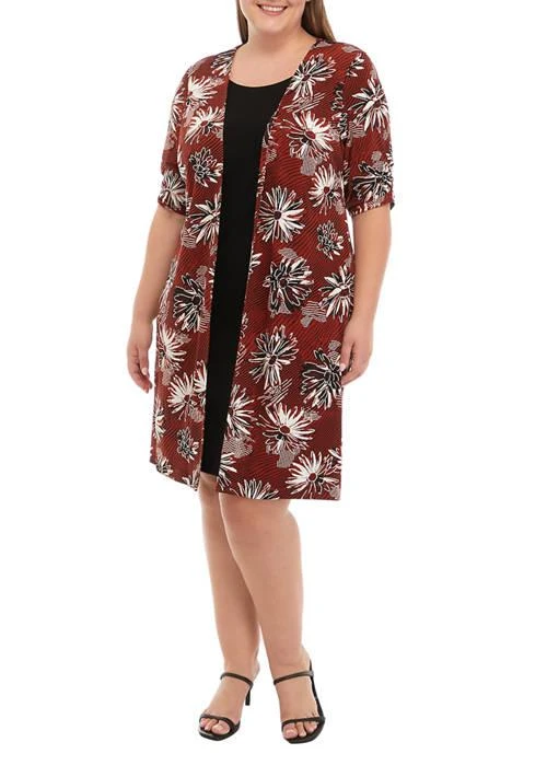 Perceptions Plus Size Floral Printed Long Jacket Dress 1
