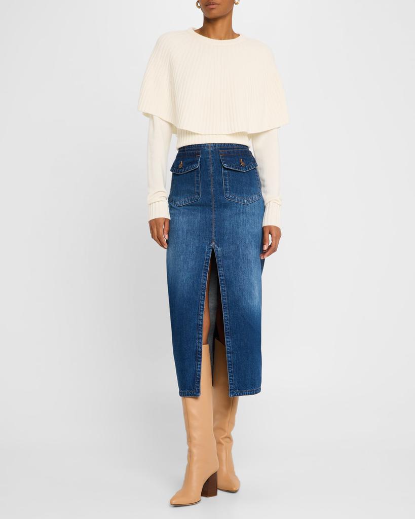 Chloé Front-Pockets Denim Midi Skirt