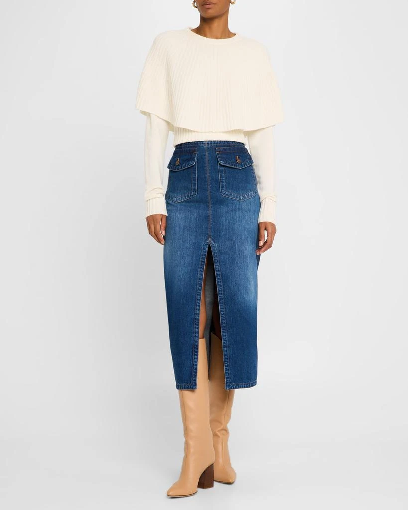 Chloé Front-Pockets Denim Midi Skirt 2