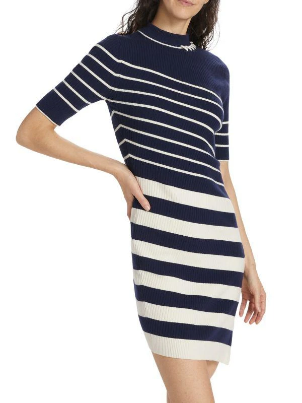 SIMKHAI Noah Asymmetric Stripe Ribbed Wool Minidress 3