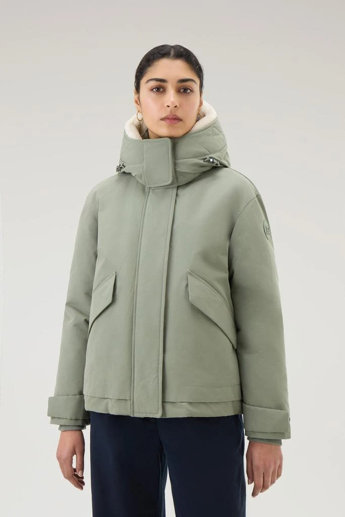 Woolrich Parka in Brushed Ramar Cloth with Detachable Hood - Women - Green 1