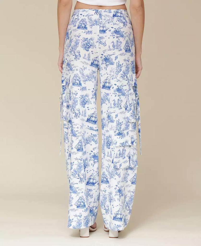 Avec Les Filles Women's Oceanic-Print Wide-Leg Cargo Pants