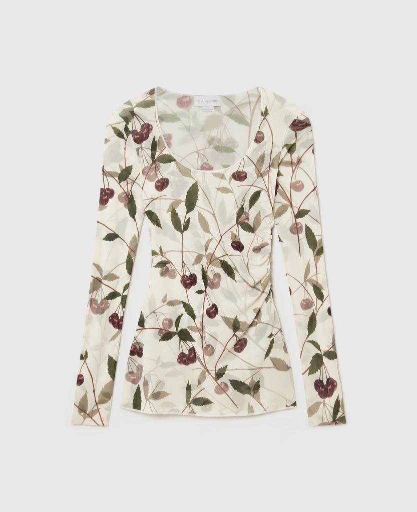 Stella McCartney Stella McCartney - Cherry Print Mesh Long Sleeve Top, Woman, Cream, Size: L