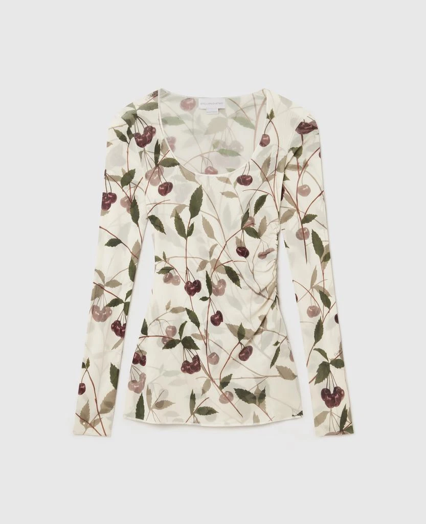 Stella McCartney Stella McCartney - Cherry Print Mesh Long Sleeve Top, Woman, Cream, Size: L 1