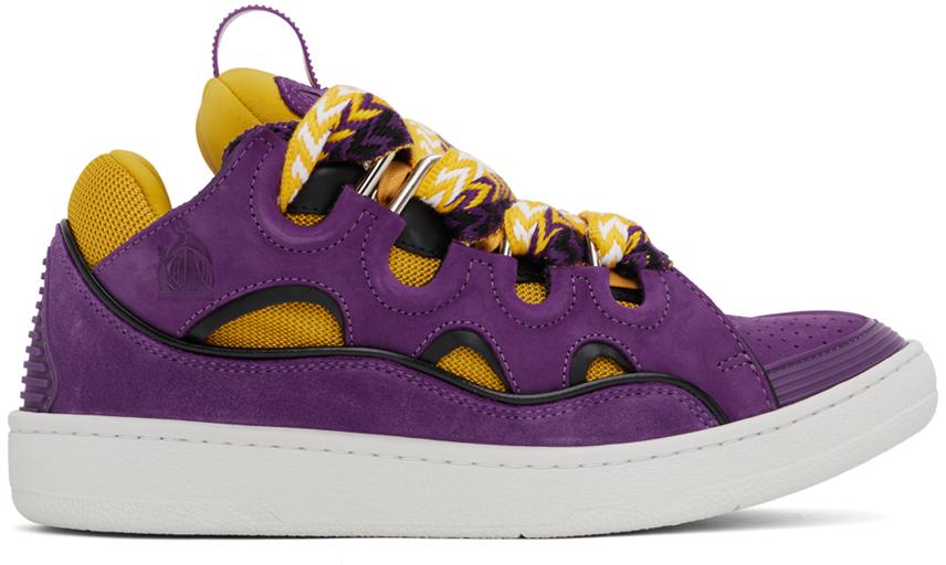 Lanvin Purple & Yellow Leather Curb Sneakers