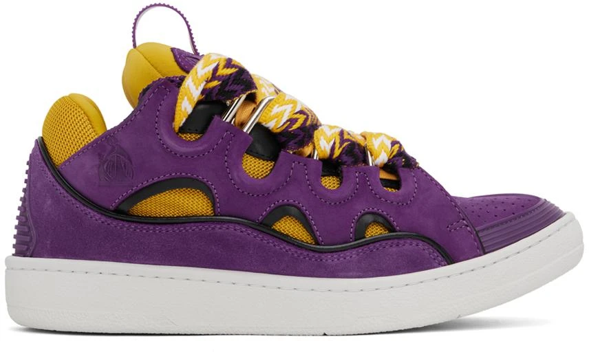 Lanvin Purple & Yellow Leather Curb Sneakers 1