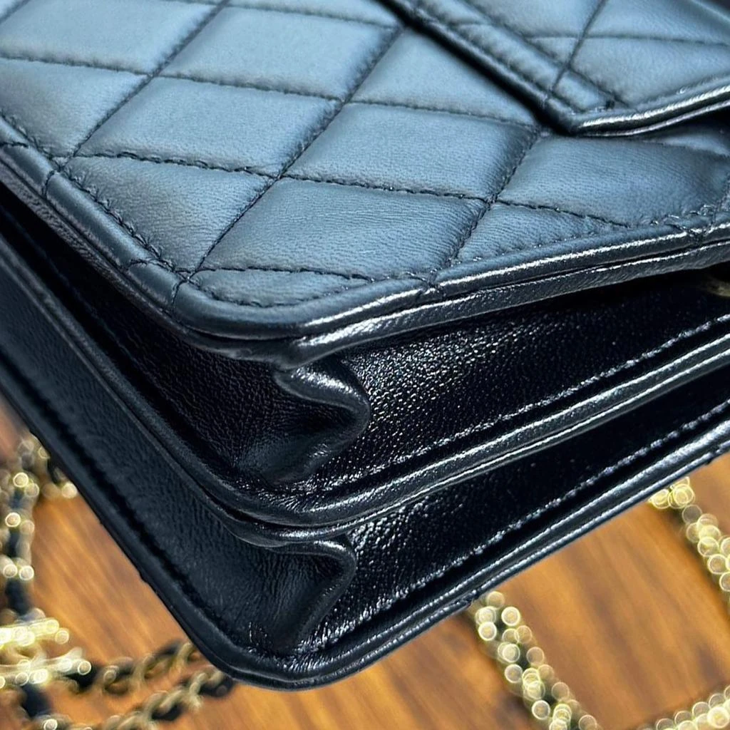 Chanel Chanel Black Gold Lambskin Leather Double Chain Large Phone Bag 14