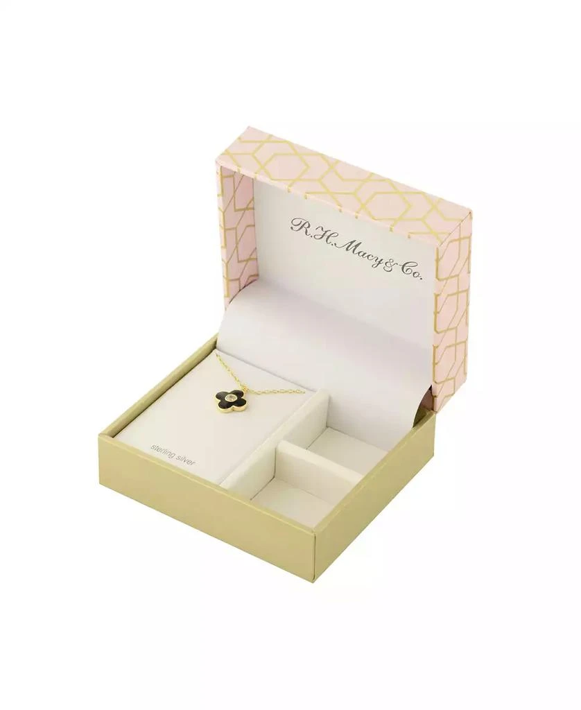 Giani Bernini Clear Cubic Zirconia and Black Enameled Clover Pendant 4