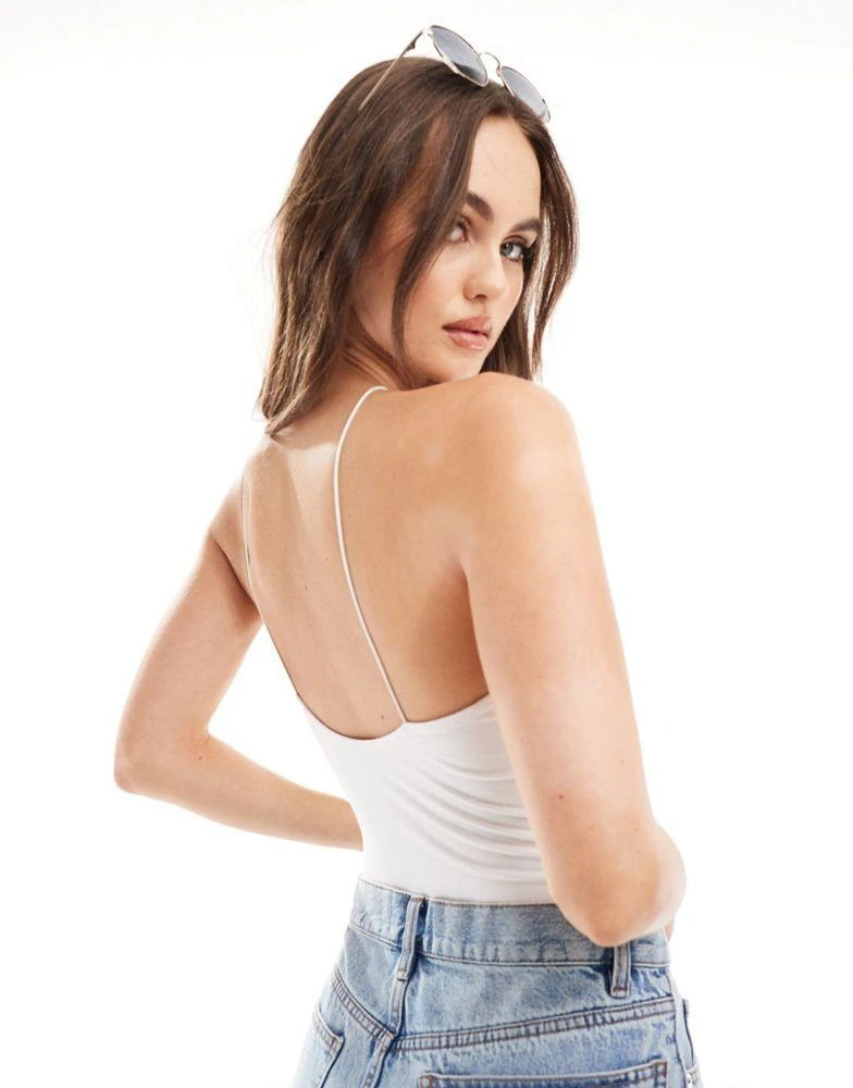 ASOS ASOS DESIGN double layer halter spaghetti strap bodysuit in white 2