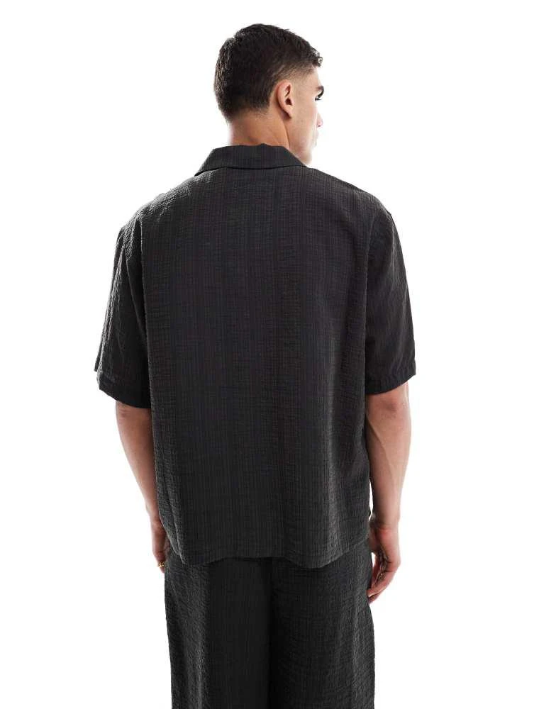 Pull&Bear Pull&Bear seersucker short sleeve shirt co-ord in black 3