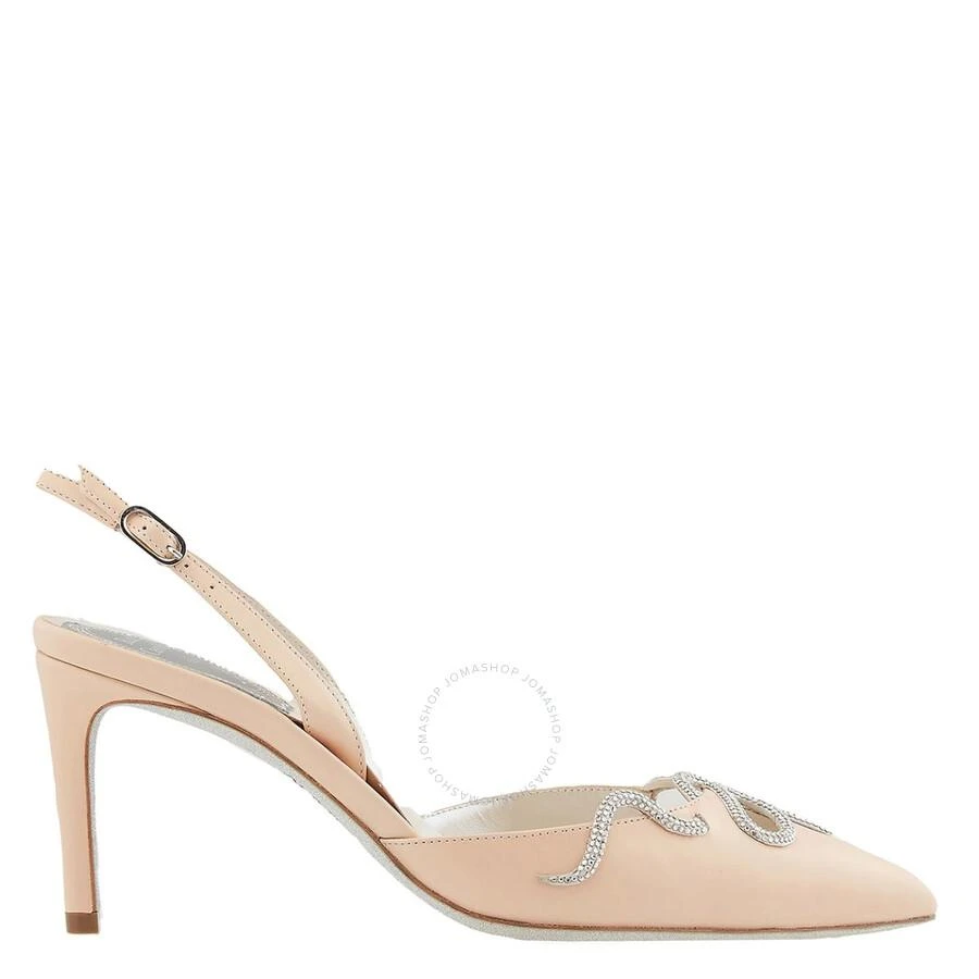 Rene Caovilla Open Box - Rene Caovilla Beige Calf /Silver Snake-Motif Rhinestone Heeled Slingbacks 1