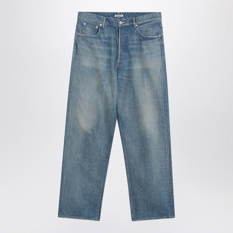 selvedge faded heavy denim wide pants - 100% cotton made in