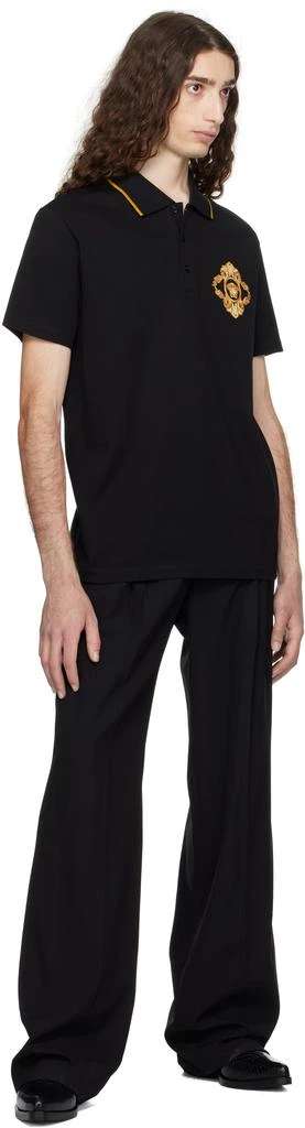 Versace Black Embroidered Architectural Baroque Polo 4