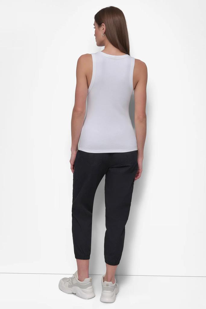 DKNY RIBBED CREW NECK TANK WITH LOGO PATCH