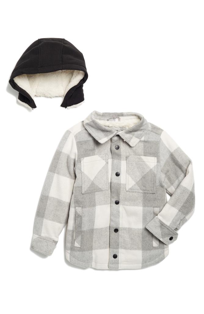 Urban Republic Kids' Buffalo Plaid Shirt Jacket with Removable Faux Fur Lined Hood