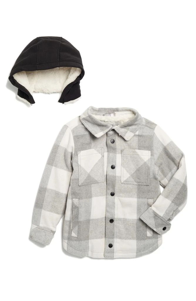 Urban Republic Kids' Buffalo Plaid Shirt Jacket with Removable Faux Fur Lined Hood 1