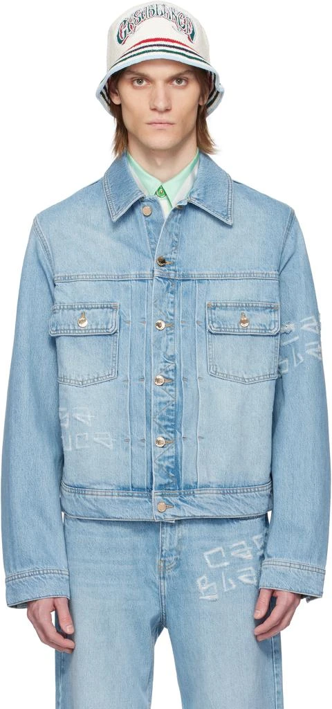 Casablanca Blue Graffiti Distressed Denim Jacket