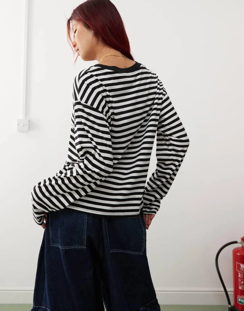 Monki Monki long sleeve top in black and white stripe 2