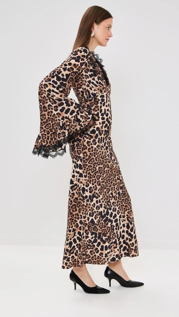 Rodarte Leopard Silk Dress With Bell Sleeves And Black Lace Details 3