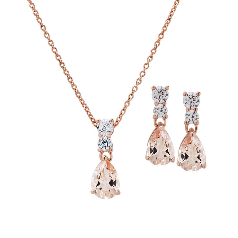 Macy's 2-Pc. Set Simulated Morganite (1-3/8 ct. t.w.) & Lab Grown White Sapphire (3/4 ct. t.w.) Pear Pendant Necklace & Matching Drop Earrings in Rose Gold-Plated Sterling Silver