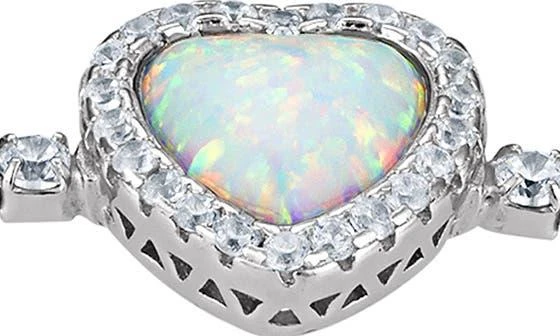 FZN Sterling Silver Created Opal Heart Charm Bracelet 2