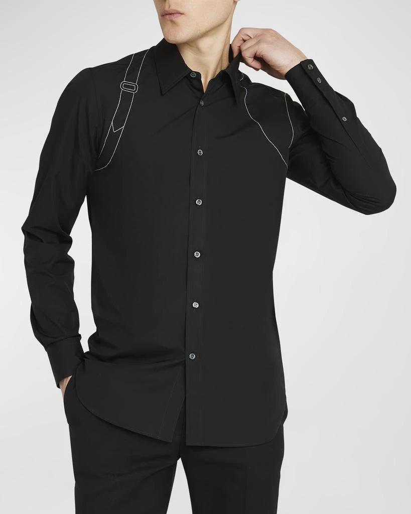 Alexander McQueen Men's Contrast-Stitch Harness Dress Shirt 5