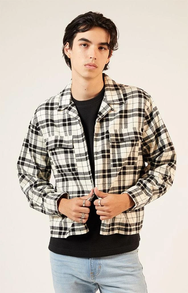 PacSun Black & White Washed Cropped Camp Flannel Shirt 1