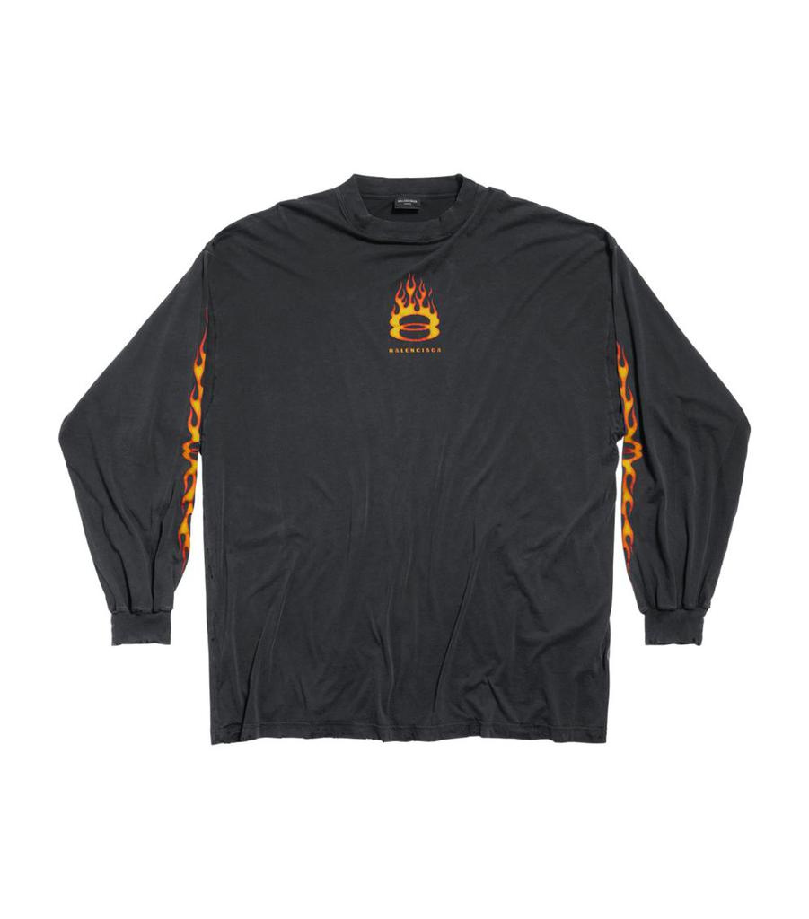 Balenciaga Flame Logo Oversized Long-Sleeve T-Shirt - T-Shirts