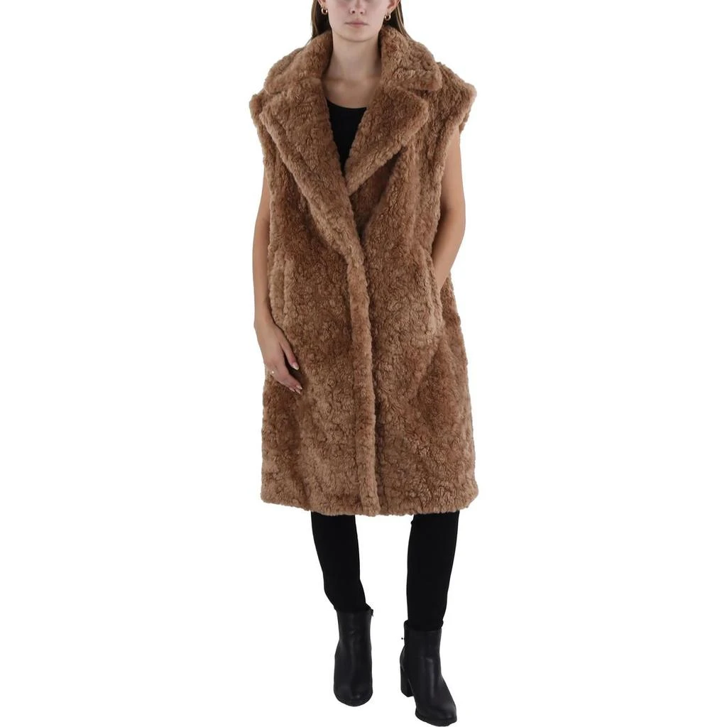 BCBG Womens Notch Collar Midi Faux Fur Coat 3