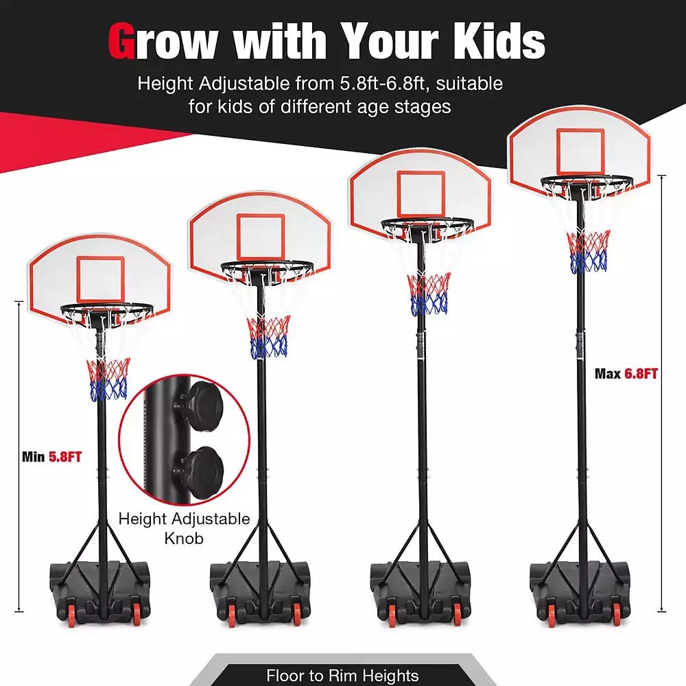 Costway Adjustable Basketball Hoop System Stand Kid Indoor Outdoor Net Goal 5