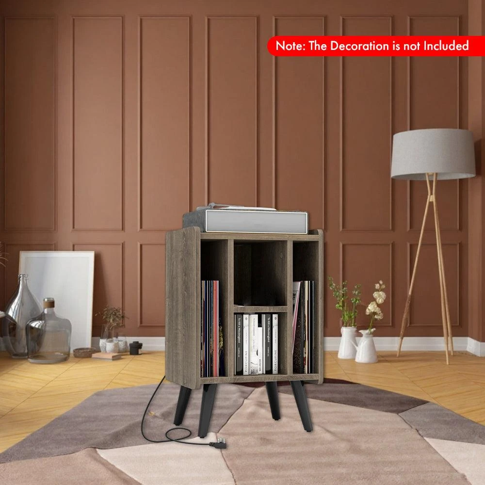 Hivvago Modern Turntable Console with 4 Open Storage Levels 2