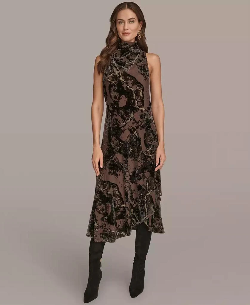 Donna Karan Women's Cowl Neck Midi Dress - Chocolate Plum/black/gold - 10