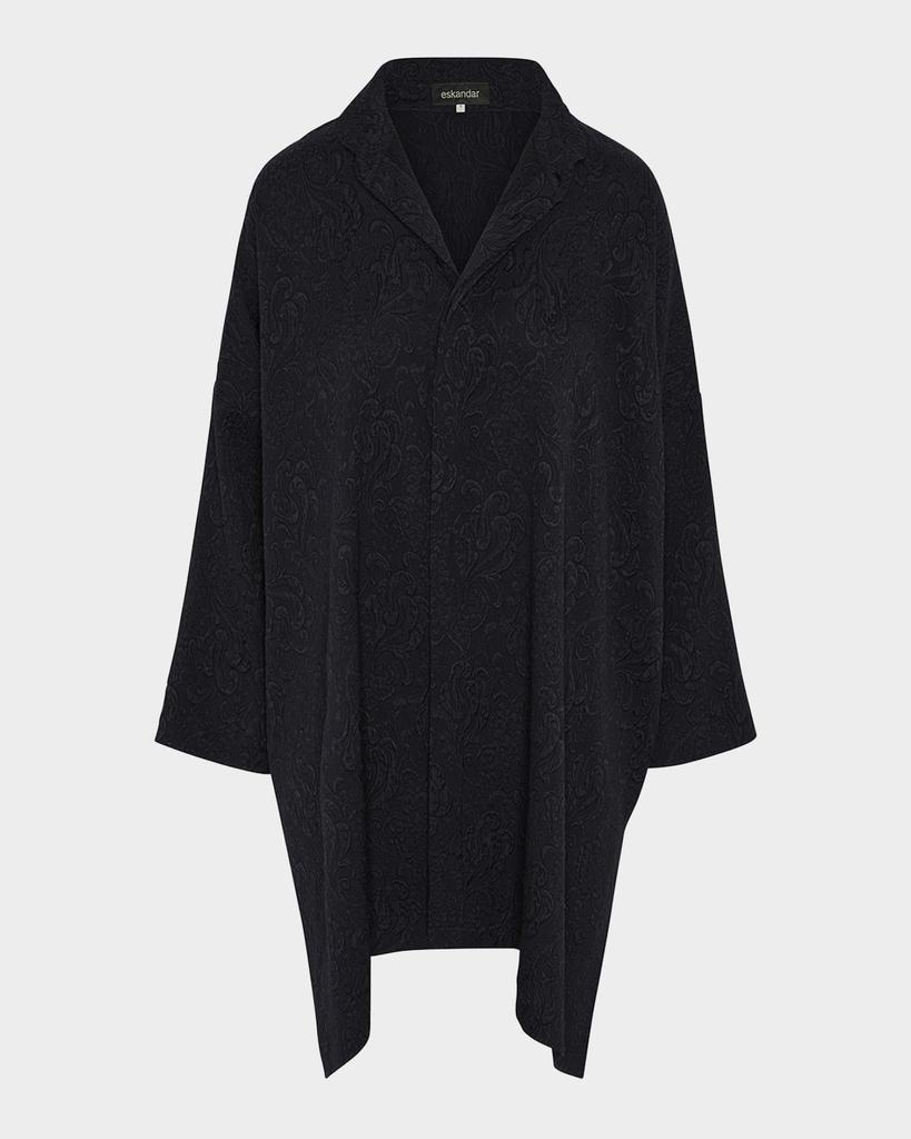 Eskandar Damask Cloque Wide Longer-Back Double Stand-Collar Shirt With Slits (Very Long Length)