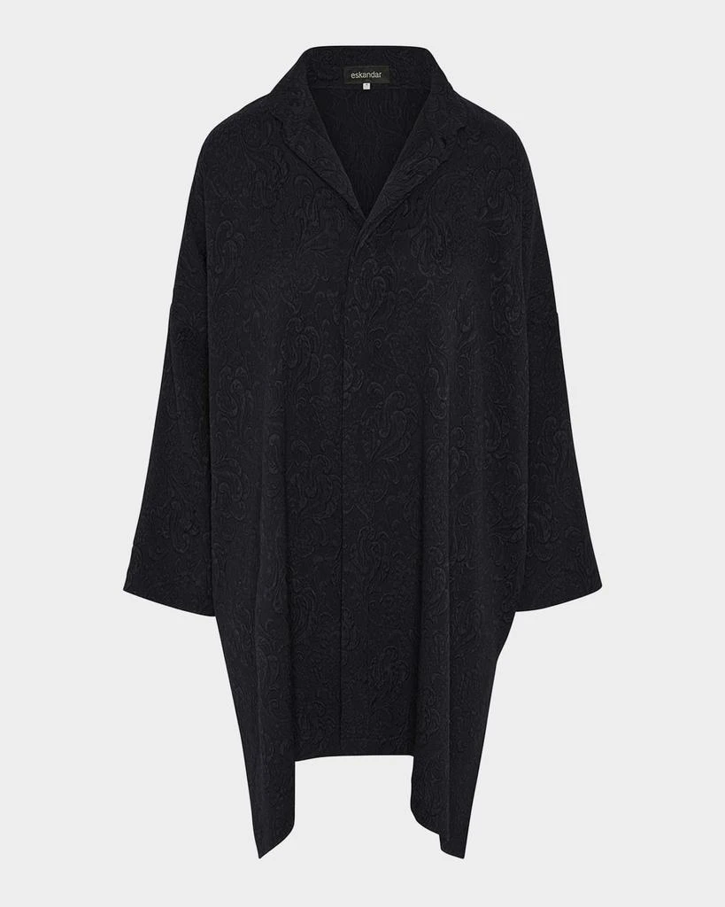 Eskandar Damask Cloque Wide Longer-Back Double Stand-Collar Shirt With Slits (Very Long Length) 1